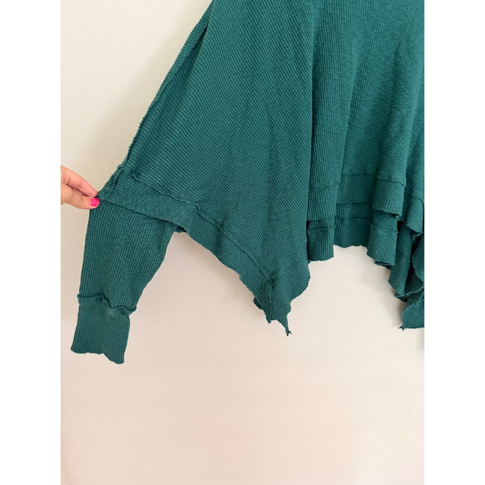 Free People We The Free Moon Daisy Teal Green Waffle Knit Poncho Top Large - Picture 3 of 7